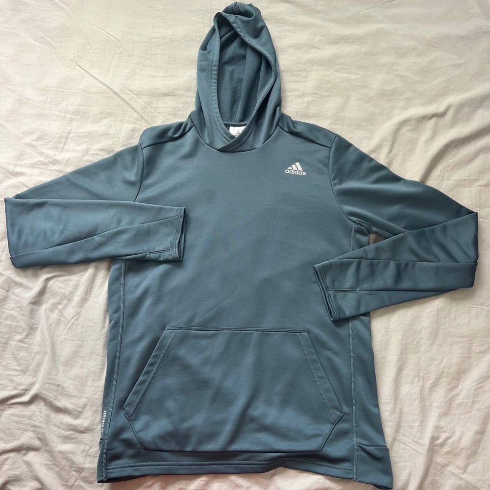 ADIDAS Men's‎ Long Sleeve Hoodie Size Medium Teal Green Athletic Hoodie Stained